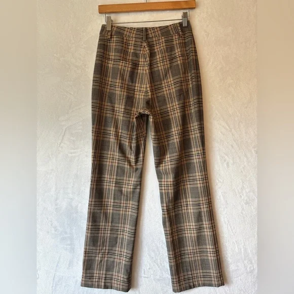 Reformation womens brown Franklin Tartan Plaid wide leg pants trousers size 0 - Picture 7 of 10